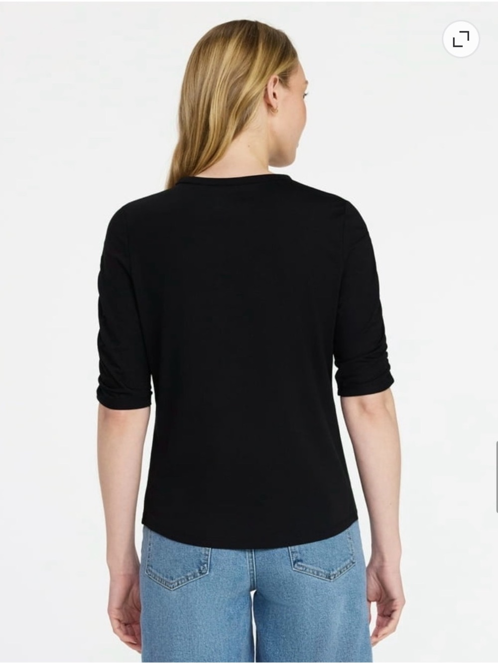 Time and Tru Women’s Ruched Elbow Sleeve Tee Black Size Medium - Picture 4 of 10
